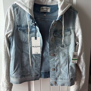 Wallflower Juniors Light Blue Denim Jacket with Gray Hoodie